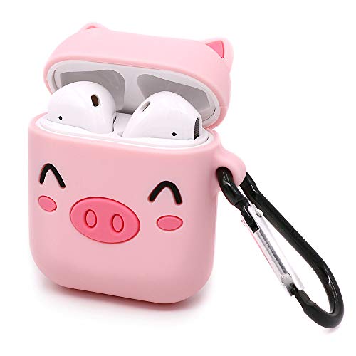 Product Cover Megantree Cute Airpods Case, Airpods 2 Case, 3D Cartoon Funny Kavaii Animals Pink Pig Case, Shockproof Full Protection Soft Silicone Charging Case Cover Skin with Keychain for Airpods 1&2
