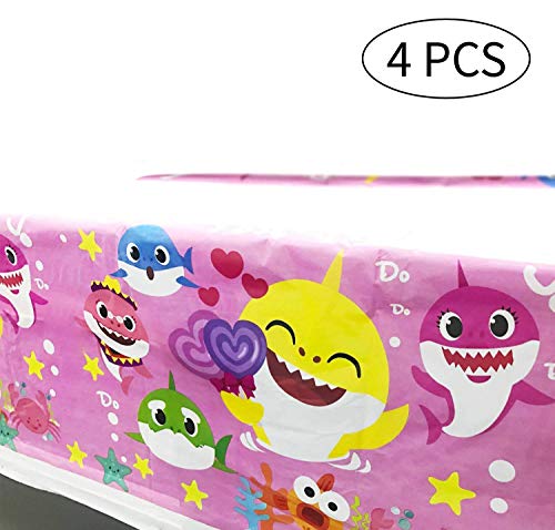 Product Cover 4 PACK Baby Shark Tablecover, Pink Baby Shark Table Cloth For Best Girl Birthday Party, Baby Shark Party Decorations for Girls Party and Baby Shower
