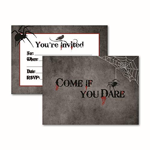 Product Cover Come If You Dare: 15 Halloween Invitations with Envelopes for Adult, Themed, Costume, or Kids Party. Spooky Blood and Spider Card Invites. Invite Your Friends with These Perfect Party Supplies