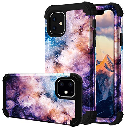 Product Cover Fingic iPhone 11 Case, 3 in 1 Heavy Duty Protection Hybrid Hard PC Soft Silicone Rugged Bumper Anti Slip Full-Body Shockproof Protective Case for iPhone 11 6.1 inch 2019, Nebula Black