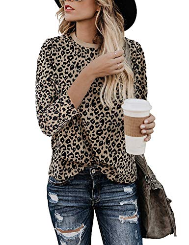Product Cover Women's Casual Shirt Leopard Print Tops Long Sleeve Round Neck Cute Blouse