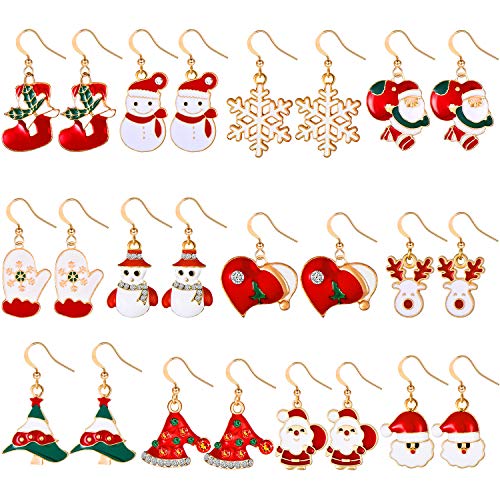 Product Cover Christmas Stud Earring Drop Dangle Earrings Set Christmas Gift Jewelry with Snowman Snowflake Santa Elk Design for Women (Style Set 1)