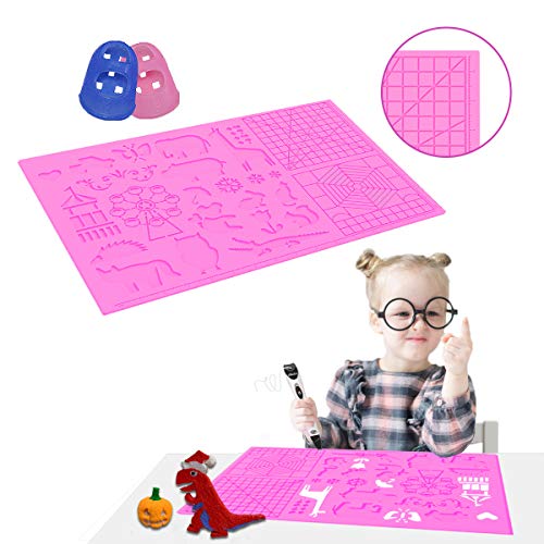 Product Cover 3D Pen Mat large size, Upgraded 3D Printing Pen Silicone Design Mat with basic and animal patterns, large Silicone Mat with 2 finger protectors, 3D Pens Drawing Tools for kids and 3D pen artists