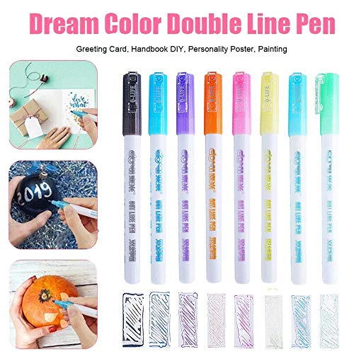 Product Cover Gift Card Writing & Drawing Double Line Outline Pen,Creative Art Marker 8 Color Double Line Pen Light Color Fluorescent Marker crafts supplies stationery