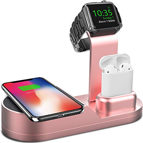 Product Cover Deszon Wireless Charger Designed for Apple Watch Stand Compatible with Apple Watch Series 5 4 3 2 1, AirPods Pro Airpods and iPhone 11 11 pro 11 Pro Max Xs X Max XR X 8 8Plus (No Adapter) Rose Gold