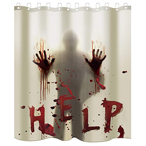 Product Cover Sunshane 71 x 71 Inch Halloween Shower Curtain Liner Bathroom Curtain Liner, Help with Bloody Hands Shower Curtains with 12 Hooks for Halloween Decorations