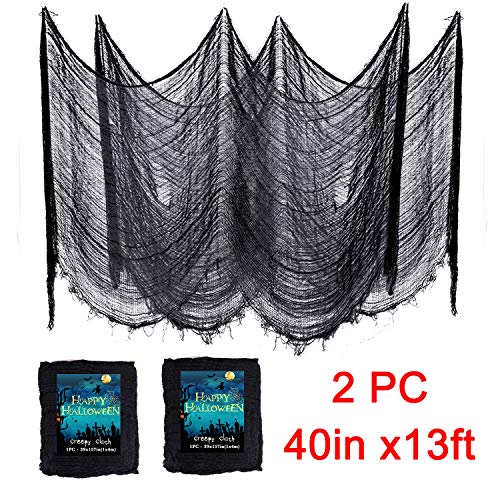 Product Cover Nouvelife 2 Pcs 157in x 39in Creepy Cloth Fabric, Freaky Loose Weave Creepy Cloth Halloween Haunted House Party Decoration Supplies (Black)
