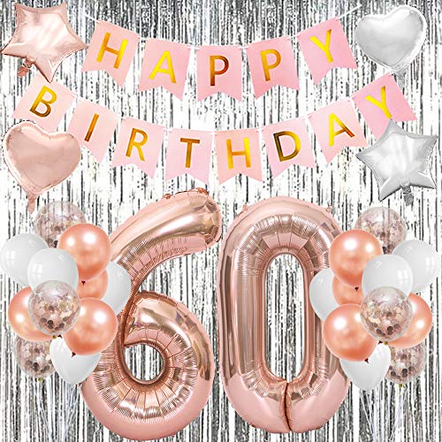 Product Cover 60th Birthday Decorations-Rose Gold 60th Birthday Party Supplies 60th Number Balloons 40 Inch