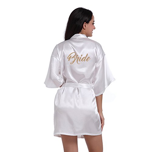 Product Cover Amzchoice Satin Kimono Wedding Party Getting Ready Robe with Gold Glitter or Rhinestones