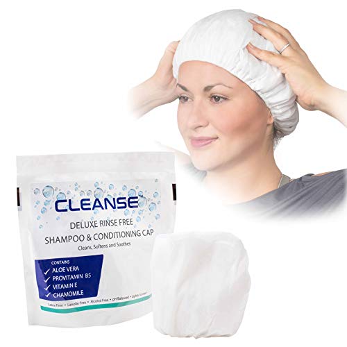 Product Cover Deluxe Rinse Free Shampoo and Conditioning Cap - 5 Pack - Waterless Shampoo and Conditioning Shower Cap - Use Anytime, Anywhere - 3 Minutes - No Water Wash - Cleanse