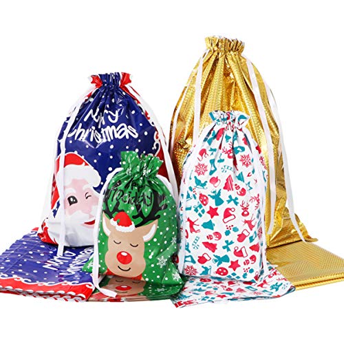 Product Cover Amosfun Christmas Drawstring Gift Bags 30pcs Assorted Christmas Gift Wrapping Bags Upgraded Christmas Goodie Bags for Birthday Christmas Party