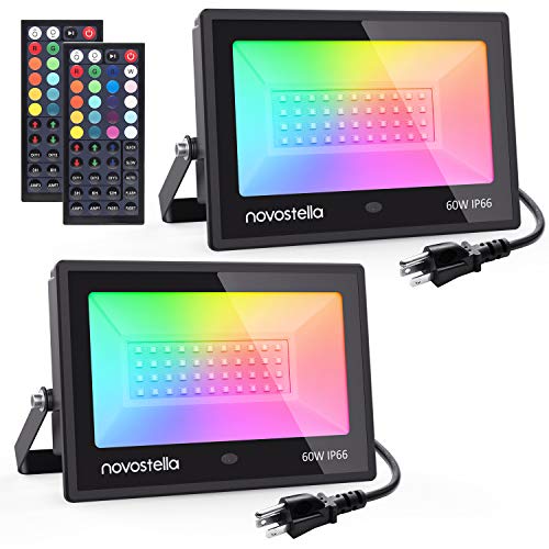 Product Cover Novostella 2 Pack 60W RGB LED Flood Light, 44 Keys Controller, 20 Colors 6 Modes, Dimmable Color Changing Floodlight, IP66 Waterproof, Wall Washer Lights, Outdoor Garden Stage Landscape Lighting