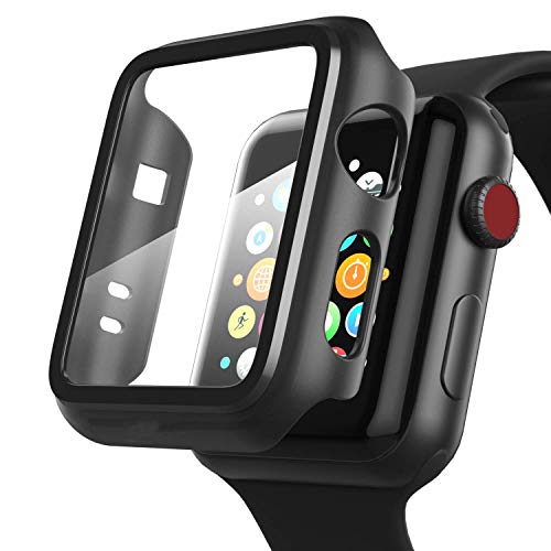 Product Cover OJOS Compatible with Apple Watch 44mm Series 5 Case Matte Finish with Built-in 9H Hardness Tempered Glass Screen Protector, Full Coverage Hard iWatch Case for Series 4 (Matte Black)