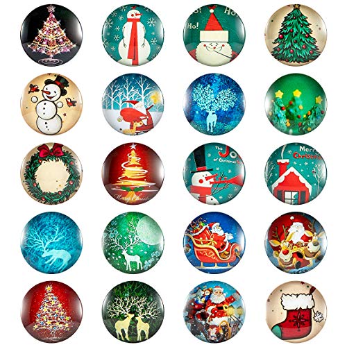 Product Cover MADHOLLY 20 Pack Christmas Refrigerator Magnets- Christmas Pattern 3D Decorative Glass Fridge Magnets Small Magnets for Map Refrigerator Cabinet Whiteboard (1 inch)