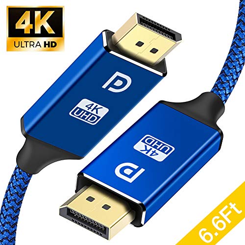 Product Cover DisplayPort Cable,Capshi 4K DP Cable Nylon Braided -(4K@60Hz, 1440p@144Hz) Display Port Cable Ultra High Speed DisplayPort to DisplayPort Cable 6.6ft for Laptop PC TV etc- Gaming Monitor Cable(Blue)