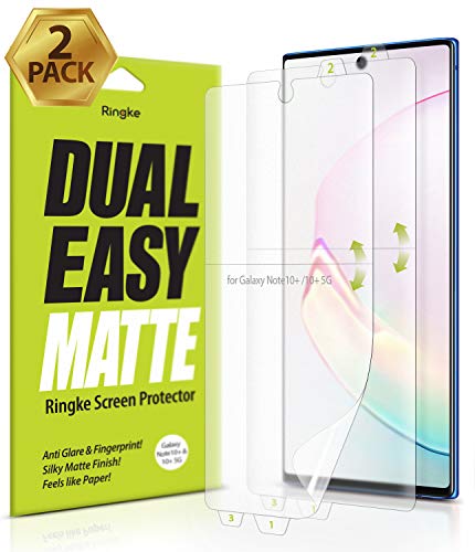 Product Cover Ringke Dual Easy Film Matte Screen Protector for Galaxy Note 10 Plus High Resolution [Anti-Smudge Coating] Easy Application Case Friendly Screen Protector for Galaxy Note 10 Plus (2019) [2-Pack]