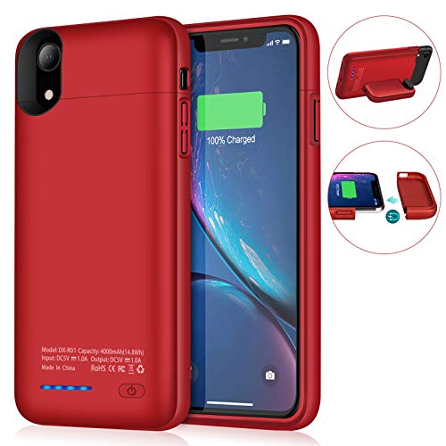 Product Cover Battery Case for iPhone XR, TAYUZH 4000mAh Magnetic Slim Portable Extended Battery Case for iPhone XR (6.1 inch) Rechargeable Protective Charging Case Compatible Wired Headphones - Red