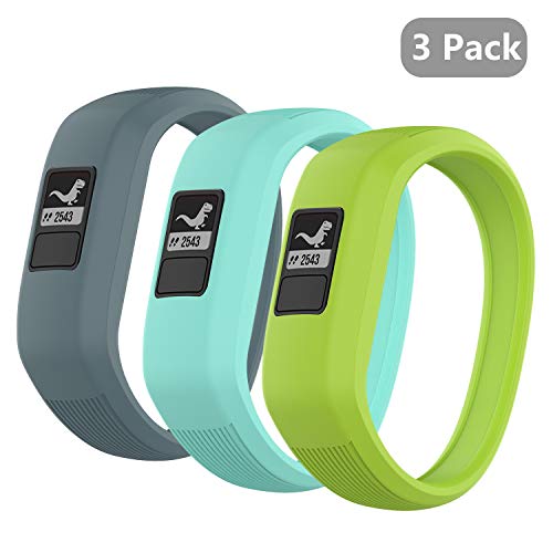 Product Cover (3 Pack) Seltureone Band Compatible for Garmin Vivofit jr,jr 2,3 Bands, All-in-one Silicon Stretchy Replacement Watch Bands for Kids Boys Girls Small Large (No Tracker)- Cyan,Teal,Lime (Small)