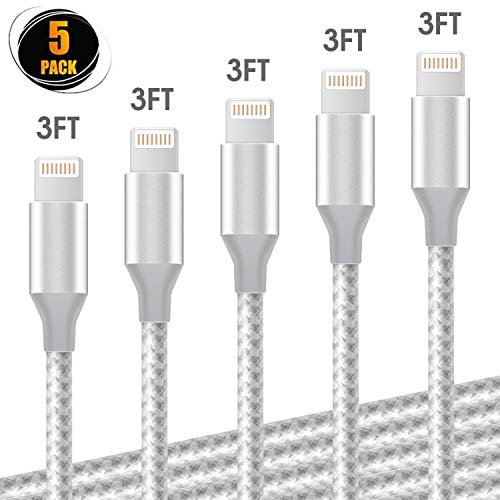 Product Cover Ankoda Lightning Cable iPhone Charger, 5PACK 3FT/1M Nylon Braided iPhone Cable Cord for iPhone 11 Pro Max/XS/XR/X/8/7/6/5, iPad Pro/Air/Mini and More