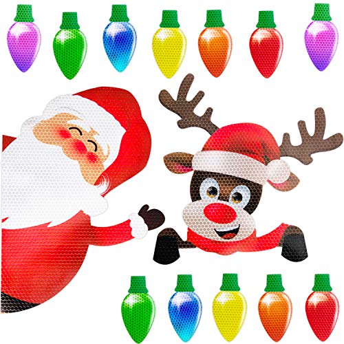 Product Cover Christmas Car Refrigerator Decorations Reflective Bulb Light Santa Reindeer Magnet Accessories Set Xmas Holiday Cute Decor