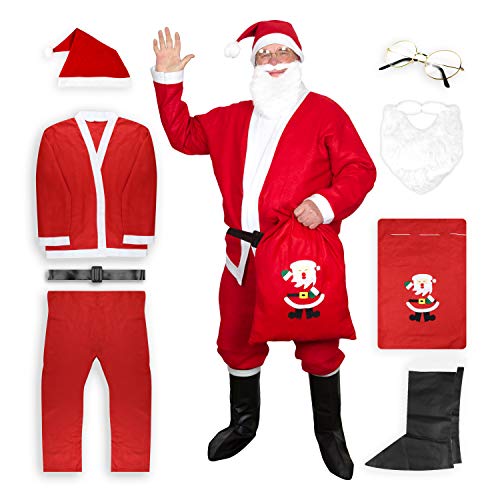 Product Cover Moshify Santa Suit for Men Complete 8 Piece Set - Christmas Santa Claus Costume for Adults - Be The Star This Holiday Season Red
