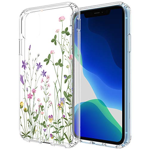 Product Cover Flocute Clear Floral Case for iPhone 11 Floral Case Flower Pattern Slim Girly Protective Case with Soft TPU Bumper Hard PC Back Cover (Green)