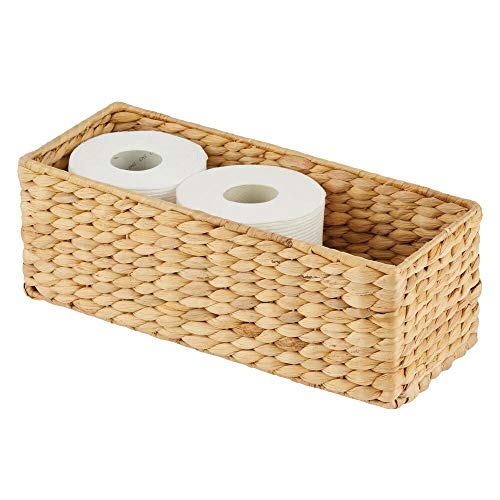 Product Cover mDesign Natural Woven Water Hyacinth Bathroom Toliet Roll Holder Storage Organizer Basket Bin; Use in Bathroom, Toilet Tanks - Holds 3 Rolls of Toilet Paper - Natural