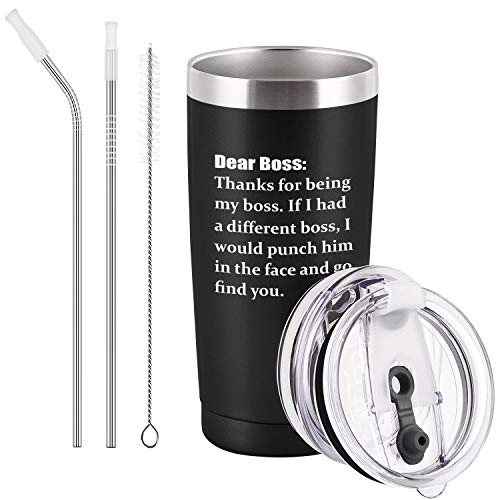 Product Cover Bosses Day Gift Thank You For Being My Boss Travel Tumbler, 20 Oz Funny Stainless Steel Tumbler, Unique Christmas Birthday Boss Gift For Women Men Boss Manager Director Employer, Black
