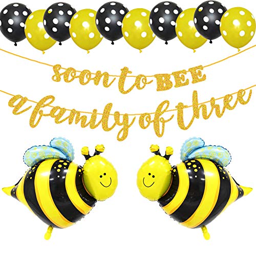 Product Cover LetDec Soon To BEE A Family of Three Banner, Welcome Baby Party Banner, Bumblebee/Bumble Bee/Honey Comb Bee/Bee Beehive Theme Baby Shower Party Supplies Decoration