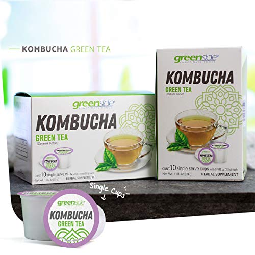 Product Cover greenside Kombucha Green Tea - Herbal Antioxidant Probiotic - 10 Single Serve Cup - (0.106 oz/3 Gram Each)