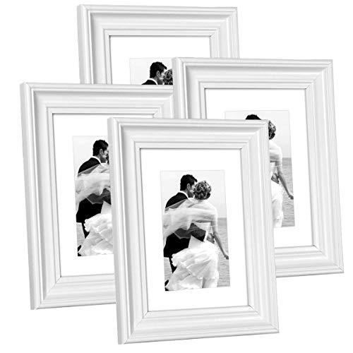 Product Cover Hap Tim 5x7 Picture Frame White Wooden Photo Frames for Tabletop Display and Wall Decoration, Set of 4 (CWH-5x7-WT)