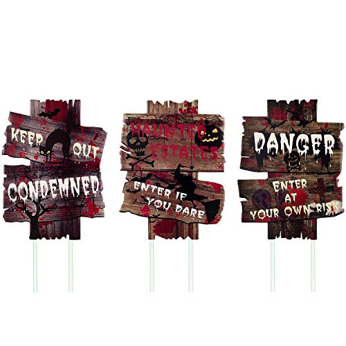 Product Cover Anguslvy Halloween Decorations Outside Yard Signs Stakes Scary Beware Outdoor Decorations Zombie Vampire Graves Party Supplies (Dark Brown)