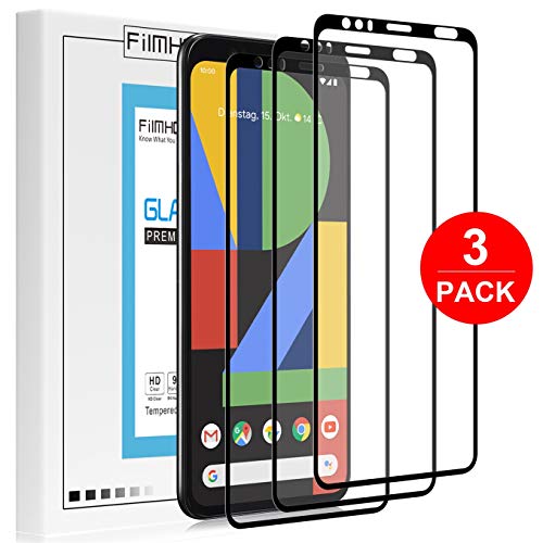 Product Cover FilmHoo[3 Pack] Compatible Google Pixel 4 Screen Protector Tempered Glass,Case Friendly Screen Protector for Pixel 4[Full Coverage,Lifetime Replacement Warranty](Black)