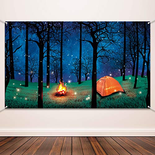 Product Cover Blulu Forest Scene Camping Backdrop Supplies Camping Photography Background Photo Shoot Backdrop Party Decoration for Camping Theme Party Birthday Party Baby Shower