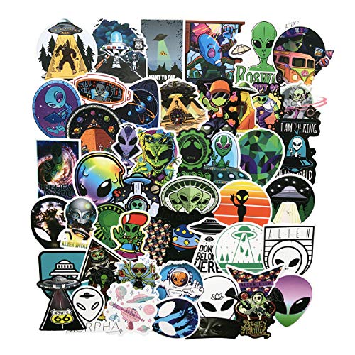 Product Cover 50PCS UFO Alien Stickers Laptop Sticker Computer Bedroom Wardrobe Car Skateboard Motorcycle Bicycle Mobile Phone Luggage Guitar DIY Decal (UFO)