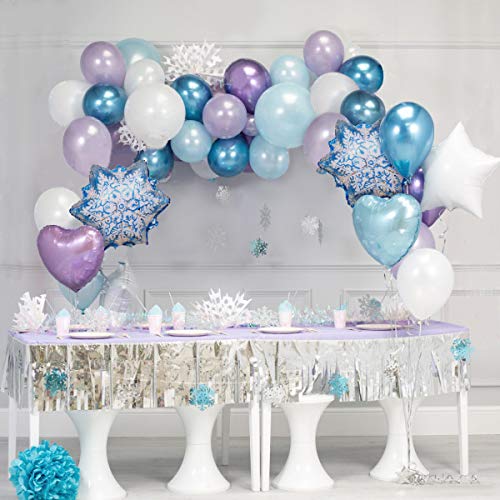 Product Cover 55PCS DIY Garland Balloon with Purple White Blue Chrome Metallic Latex Balloons Perfect for Frozen Birthday Party Baby Shower Winter Wonderland Party Decorations Christmas Party. (Purple White Blue)