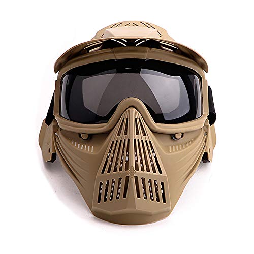 Product Cover Senmortar Paintball Mask Airsoft Masks Full Face Tactical Protection Gear with Grey Glasses for Halloween BBS CS Game Costume Accessories Motocross Skiing Tan & GreyLens