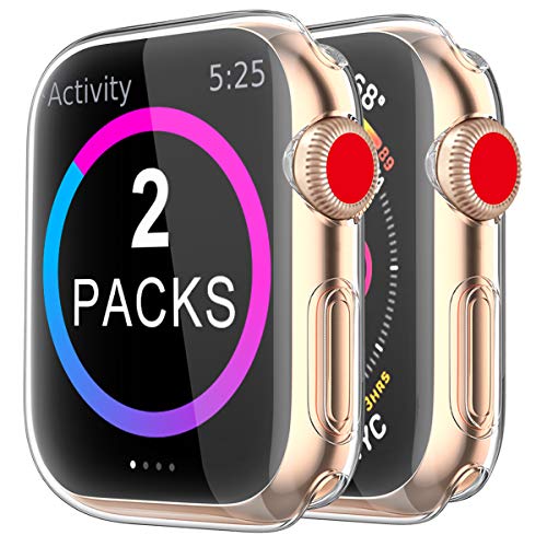 Product Cover [2 Pack] BRG Case for Apple Watch Screen Protector 40mm 44mm 38mm 42mm,iWatch Series 5 4 3 Soft TPU HD Clear Ultra-Thin Overall Protective Cover Case