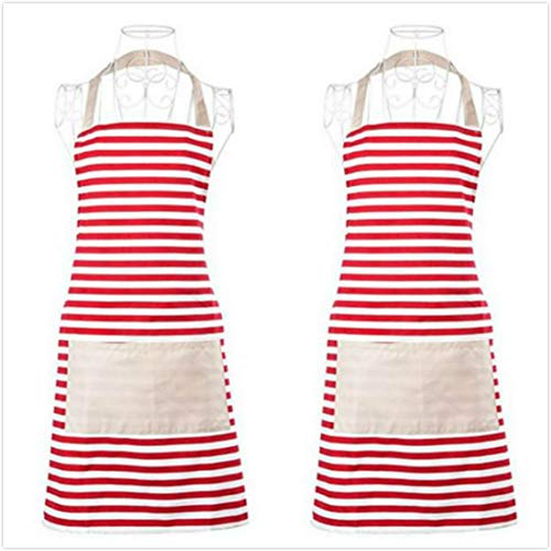 Product Cover Xornis 2 Pack Women Apron with 2 Pockets Classic Horizontal Striped Ladies Cute Aprons Chef Kitchen Holiday Artist Adjustable Bib Apron, Polyester-Cotton Canvas Fabric (Red)