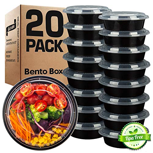 Product Cover GUFARO Meal Prep Containers, Set of 20 - Food Storage Lunch Box with Lids for Kids and Adults - Salads, Microwave Snacks, Freezer and Dishwasher Safe - Bento Design and Portion Control