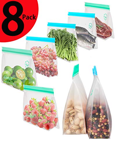 Product Cover Reusable Sandwich Bags, Upgrade Stand Up Ziplock Food Storage Bags, Lunch Bag, Snack Bag, BPA FREE Freezer Bag for Food Organization, 4 Large Reusable Storage Bags, 4 Medium Sandwich Bags