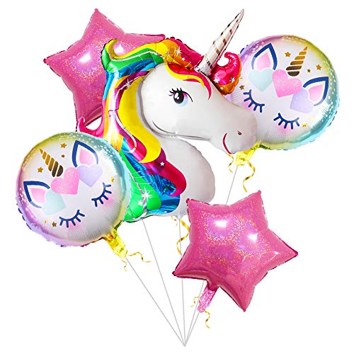 Product Cover Unicorn Balloons Birthday Party Decorations - Pack Of 6, Unicorn Party Supplies Rainbow Mylar Balloon for Unicorn Theme Bday Party Decor, First Birthday Party Decorations, Baby Shower