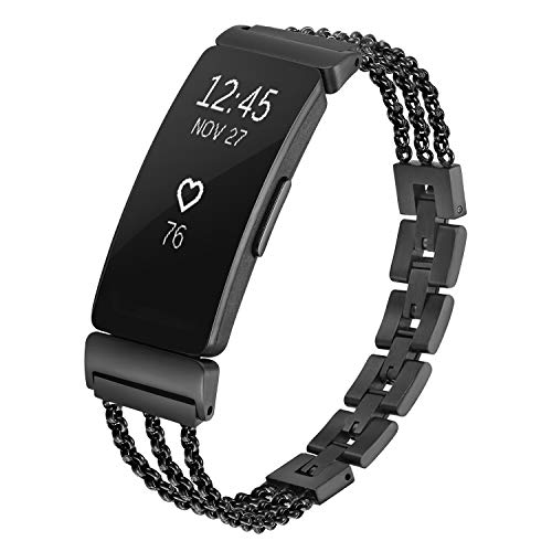 Product Cover fastgo Compatible with Fitbit Inspire HR Bands/Fitbit Inspire Band, Adjustable Stainless Steel Replacement Wristbands Classy Dressy Bracelet Heart Rate Inspire Strap for Women Girls (Black)
