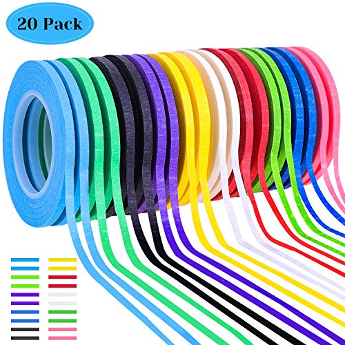 Product Cover Whiteboard Tape, Shynek 20 Rolls 1/8 Thin Art Tape Dry Erase Chart Tape Pinstriping Electrical Tape White Board Tape Lines, Assorted Colors