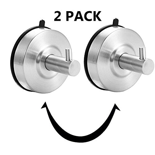 Product Cover Heavy Duty Towel Hooks, Suction Cup Coat/Robe Clothes Hooks, 304 Stainless Steel Wall Hook Removable for Bathroom,Kitchen,Bedroom,Kitchen,Restroom,Hotel,Brushed Nickel and Wall Mounted (2 Pack silver)