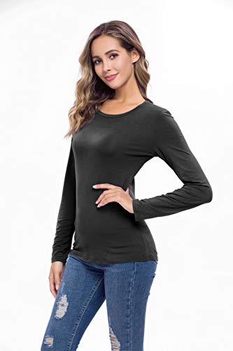 Product Cover Herou Women Long Sleeve Crewneck Basic Slim Fit Layering Top Tee Shirt