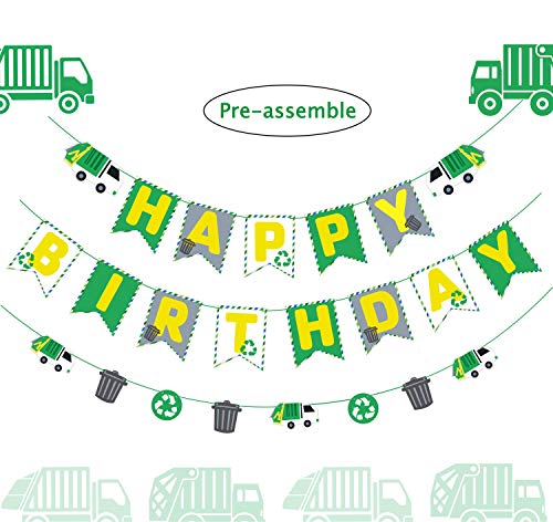 Product Cover Garbage Truck Happy Birthday Banner Garbage Trash Trucks Birthday Banner Recycling Decorations Party Photo Prop for Kids