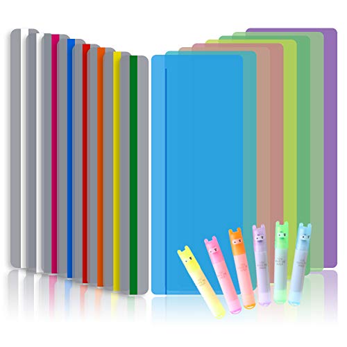 Product Cover Koogel 16Pcs Reading Guide Strips,2 Sizes Reading Ruler Reading Tracking Highlight Strips Colored Overlays Bookmark Assorted Colors Helps with Dyslexia