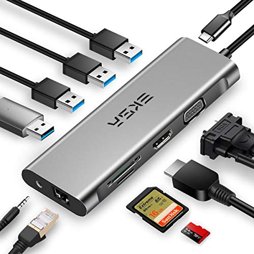 Product Cover EKSA USB C Hub, 11 in 1 USB Type C Multiport Adapter for MacBook Pro and Other Type C Laptops, 4K USB C to HDMI, VGA, 4 USB Ports, Gigabit Ethernet, SD/TF Card Reader, Audio Port and Power Delivery
