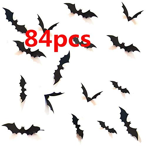 Product Cover Halloween 3D Bats Decoration, Hallowmas Party Supplies Scary Bat Sticker for Home Decor DIY Window Decal Bathroom Indoor (84PCS)